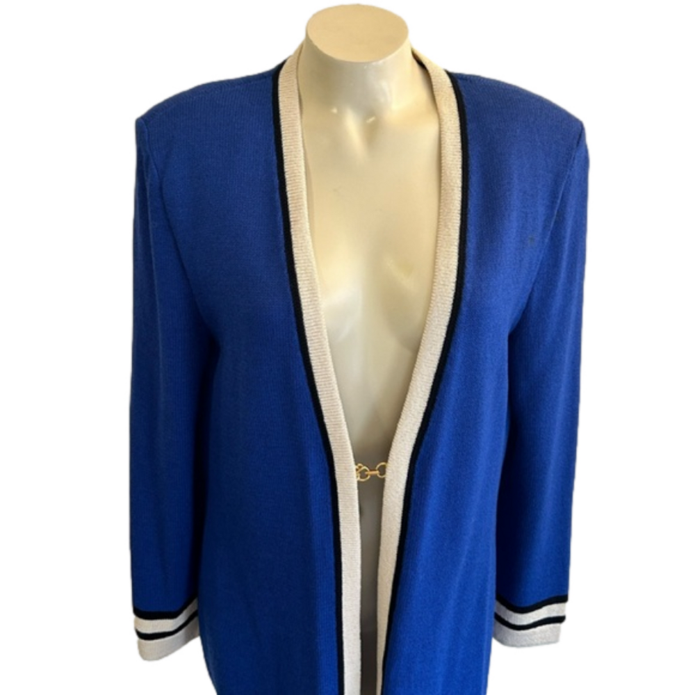 St. John Vtg Santana Knit royal blue Cardigan SZ 10 As is ( holes )